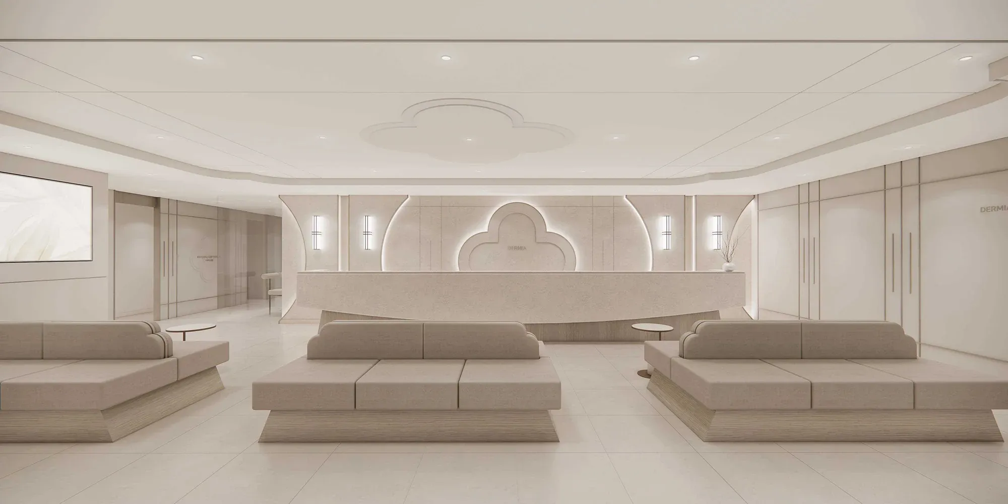 Dermia lobby with reception and waiting sofas
