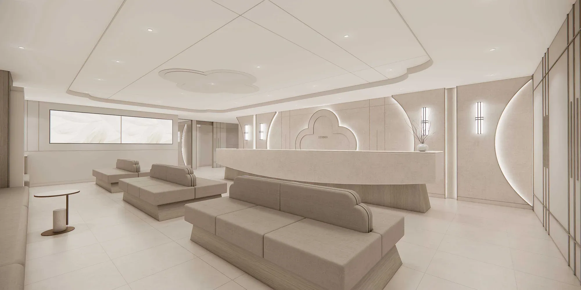 Waiting seats beside the reception in the Dermia lobby