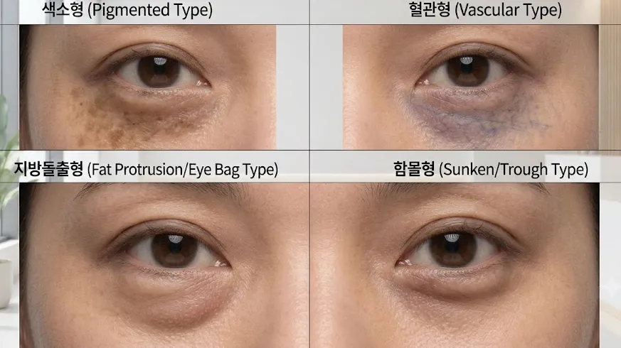 Four types of dark circles: pigmented, vascular, fat protrusion, and sunken