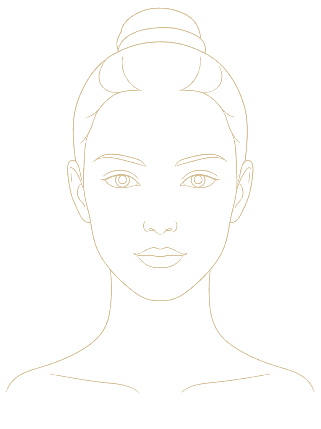 Front-facing line-art face illustration — select an area to open its note