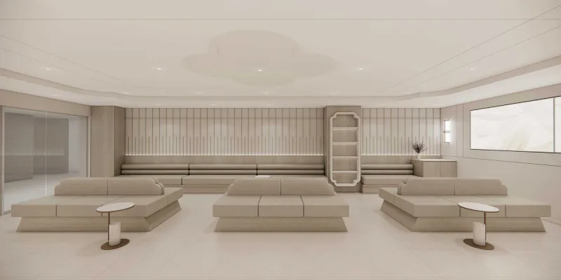 Waiting lounge at Dermia Clinic (interior rendering)